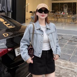Áo Khoác Jean Nữ Form Rộng AN TÂY Phủ Bạc, Dáng Ngắn Retro #8038 Màu Xanh 2