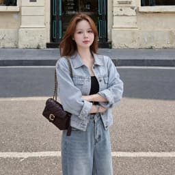 Áo Khoác Jean Nữ Form Rộng AN TÂY Phủ Bạc, Dáng Ngắn Retro #8038 Màu Xanh 4