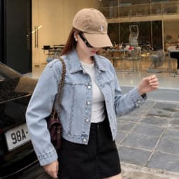 Áo Khoác Jean Nữ Form Rộng AN TÂY Phủ Bạc, Dáng Ngắn Retro #8038 Màu Xanh 3