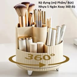 Hộp Đựng Đồ Tai Thỏ 3 Chân Phi Hành Gia và Kệ đựng (mỹ Phẩm/ Bút) Nhựa 5 Ngăn Xoay 360 độ. LMS 8