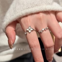 B25 Nhẫn Hoa 4 Cánh & Chuỗi Cỏ 4 Lá - Phong Cách Hàn Quốc Thanh Lịch 1