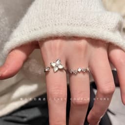 B25 Nhẫn Hoa 4 Cánh & Chuỗi Cỏ 4 Lá - Phong Cách Hàn Quốc Thanh Lịch 3