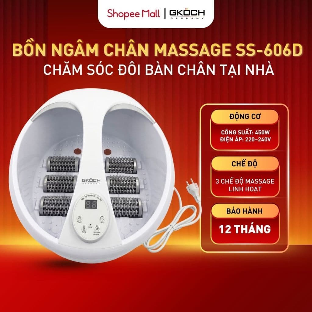 Bồn Ngâm Chân Massage GKÖCH Germany SS-606D, Làm Nóng Nước 30-45°C, Sục Khí Rung, Có Hẹn Giờ