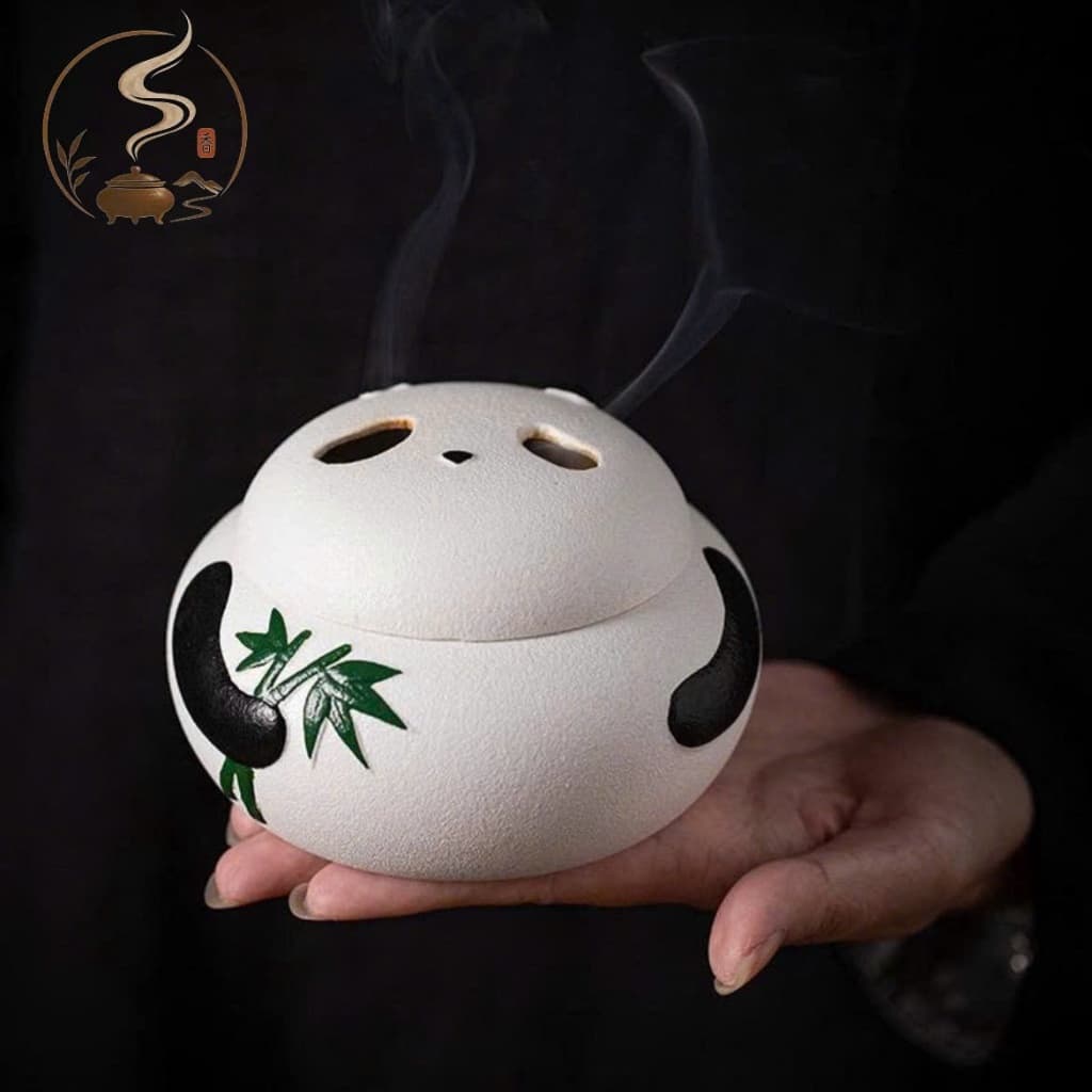 Lư hương gốm hình gấu trúc-Lư xông trầm