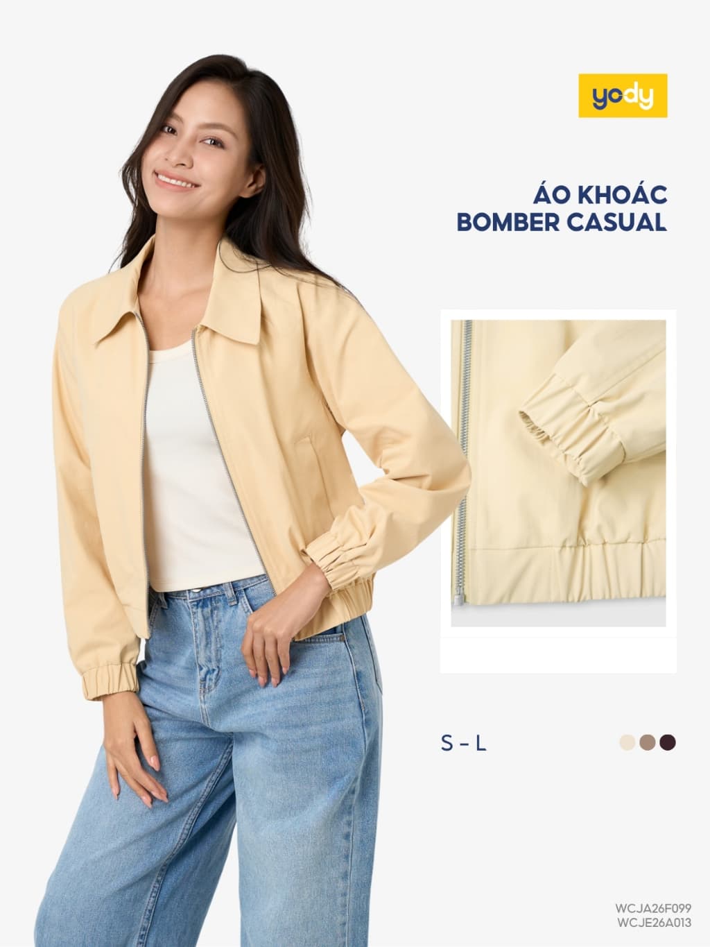 Áo khoác bomber nữ YODY chất khaki nhẹ, thoải mái, dáng croptop năng động WCJA26F099