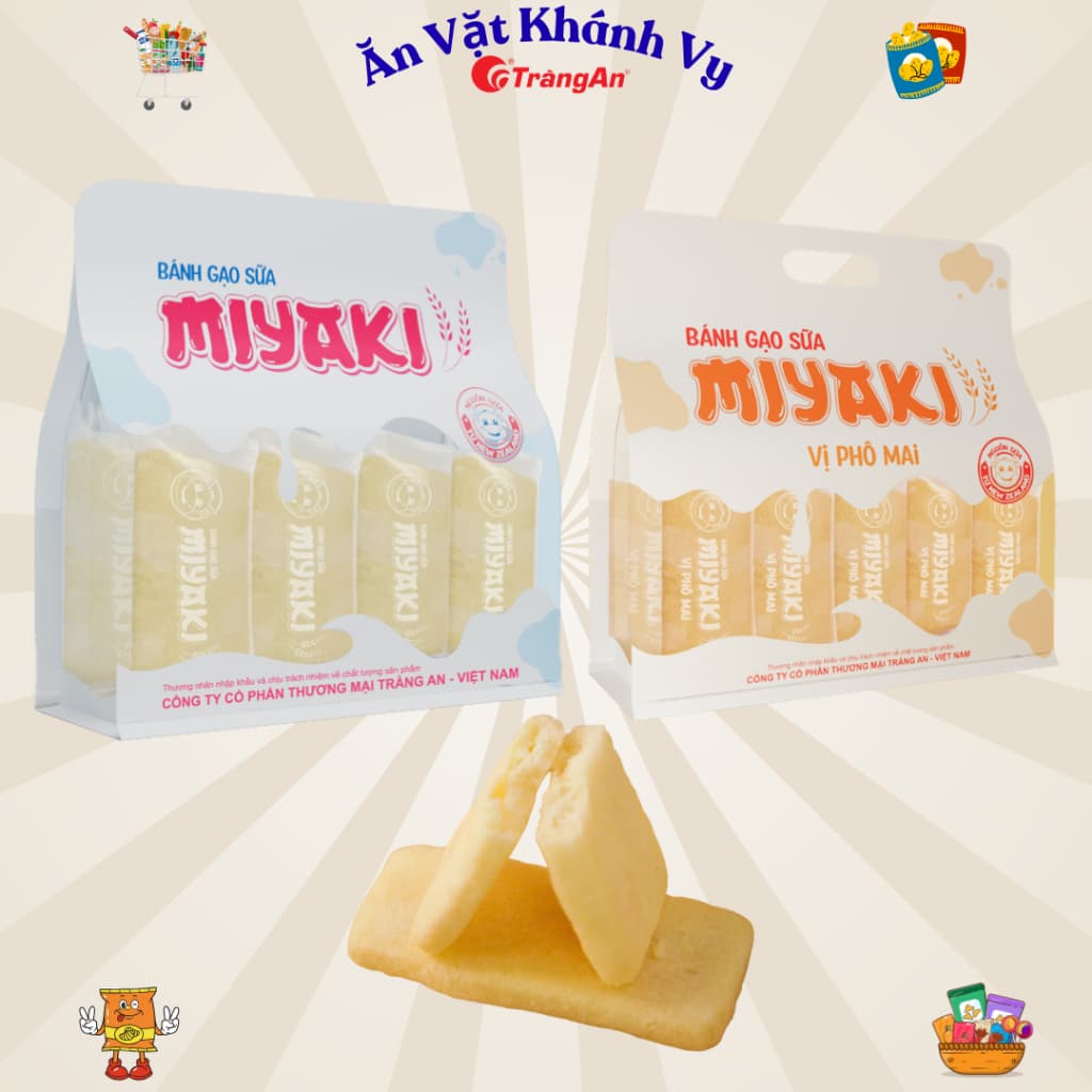 Bánh Gạo Sữa Miyaki Tràng An- Thơm Đậm Vị Sữa, Xốp Tan - Túi 240g (26 chiếc) - HÀNG CHÍNH HÃNG