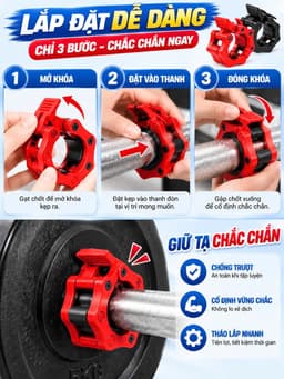 Kẹp Khóa Thanh Đòn Tạ KINGBOX, Khóa Tạ Bản Nâng Cấp Rộng 50mm Phù Hợp Với Thanh Đòn 50mm 4