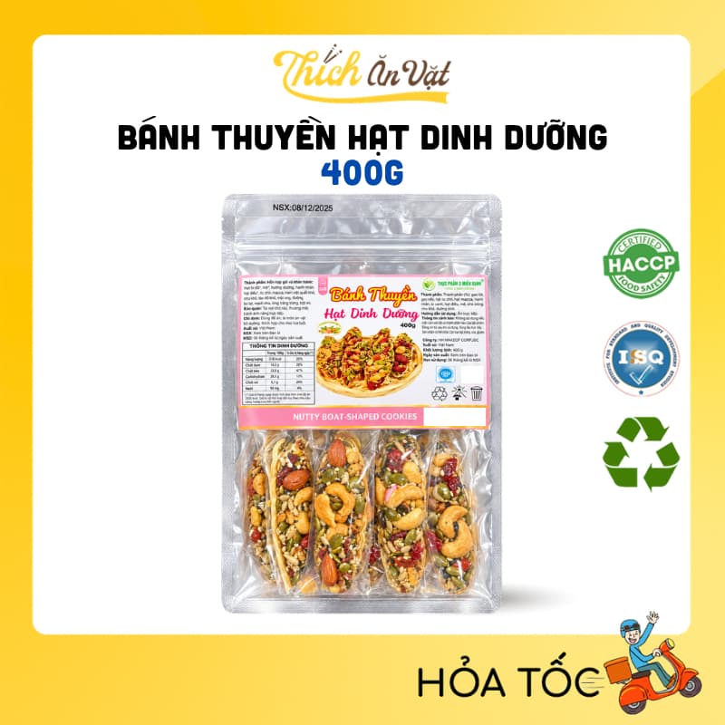 Bánh Thuyền Hạt Dinh Dưỡng 400g - Túi Zip Trong - Thích Ăn Vặt