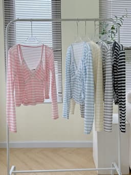 Set Áo Kiểu Kẻ Sọc Ngang Gồm Áo 2 Dây Phối Ren và Áo Khoác Tay Dài Cardigan 10