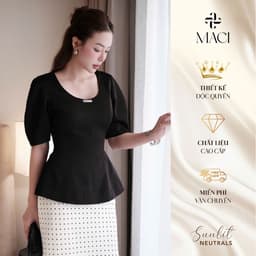 Áo Peplum Cổ Trứng Tay Phồng Chất Tafta Lụa Tag MACI MCAATDE0421 Thời Trang Nữ Thiết Kế Độc Quyền 1
