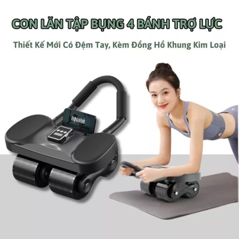 Con lăn tập bụng 4 bánh Có trợ lực+đồng hồ+giá đỡ T92. LMS