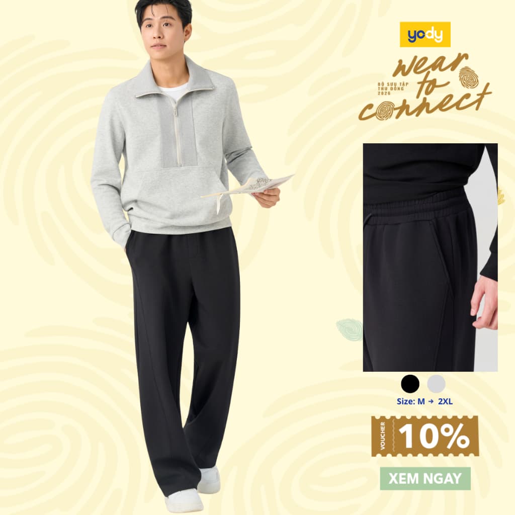 Quần nỉ dài nam YODY quần dài ống rộng, lưng thun thoải mái, chất mềm mại, co giãn MCSP26F006