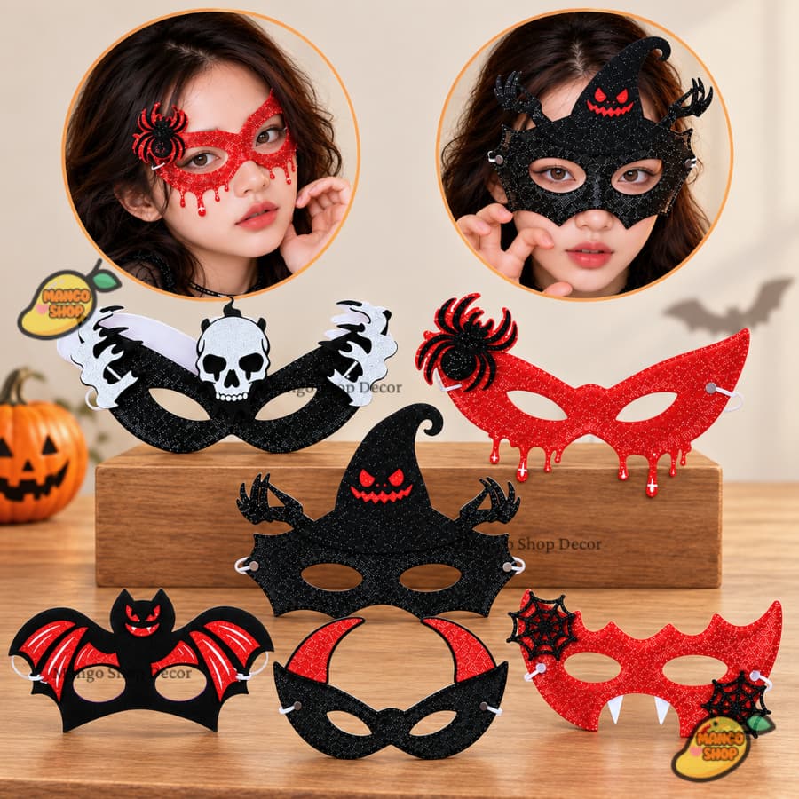 Mặt Nạ Halloween Kim Tuyến Hóa Trang Nửa Mặt Nhiều Mẫu Phù Hợp Các Bữa Tiệc Hóa Trang Halloween
