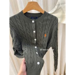 𝟏𝟒𝐚𝐦.𝐬𝐭𝐮𝐝𝐢𝐨 | Áo Khoác Cardigan Len Cổ Tròn Dệt Vặn Thừng Cài Cúc Dài Tay Thêu Logo Ngựa Hàn Quốc 6