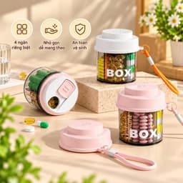 Hũ đựng thuốc 4 ngăn nhỏ gọn thiết kế mới dễ thương có tay xách 6