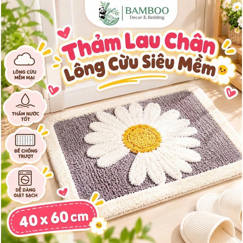 Thảm Lau Chân Lông Cừu Siêu Mềm 40x60cm, Thảm Chùi Chân Thấm Hút Nước, Trang Trí Phòng Ngủ Nhà Tắm