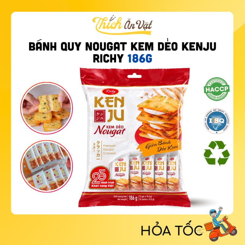 Bánh Quy Nougat Kem Dẻo Kenju Richy 186g - Thích Ăn Vặt