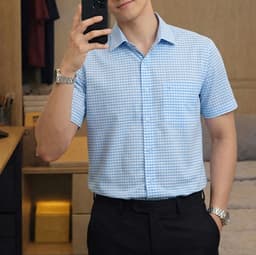 Áo Sơ Mi Nam DGC Tay Ngắn Kẻ Ô Nhỏ Công Sở - Chất Vải Mềm Mịn, Thấm Hút Mồ Hôi, Đứng Phom SASNBF24M 2