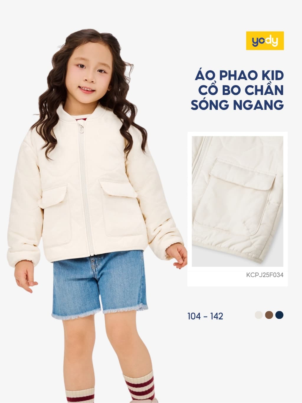 Áo Phao Trẻ em YODY Cổ Bo Chần Sóng Ngang Lót Lông Siêu Ấm, Siêu Nhẹ, Áo Bomer bé TRA KCPJ25F034