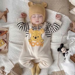 [Mở Bán](5-15kg) Body Áo Kẻ Liền Yếm Gấu POOH | Chất Zip Cotton Mềm Mại | CUTE, Ấm Áp Cho Bé Yêu 5