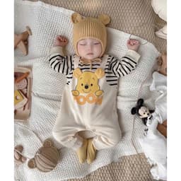 [Mở Bán](5-15kg) Body Áo Kẻ Liền Yếm Gấu POOH | Chất Zip Cotton Mềm Mại | CUTE, Ấm Áp Cho Bé Yêu 7
