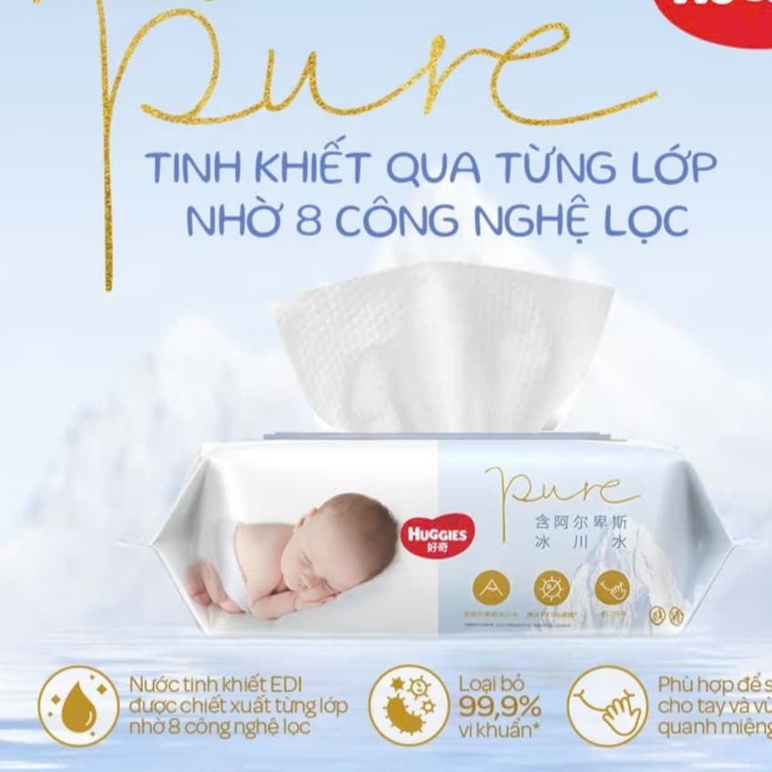KHĂN ƯỚT HUGGIES GOLDEN WET WIPES không mùi không hương liệu mềm mại mịn màng, tinh chất từ thiên nhiên