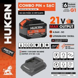 Combo Hukan 15cell 4.5ah Kèm Sạc Bàn HUKAN G1-FRP15-2UTC, Chân Phổ Thông, Cổng Sạc USB, TYPE C 2