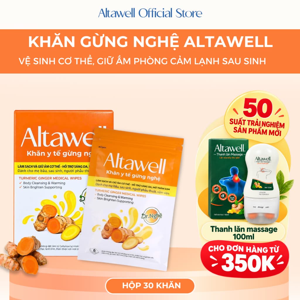 Khăn Y Tế Gừng Nghệ Altawell - Hỗ Trợ Làm Sạch Khử Mùi Giữ Ấm, Dùng Được Cho Mẹ Bầu, Mẹ Sau Sinh
