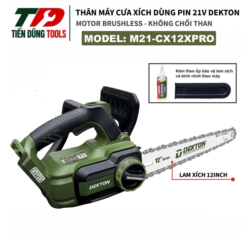 Máy Cưa xích Pin 12Inch  DEKTON M21- CX12XPRO Bản Lam nhỏ, Bơm Nhớt Tự Động