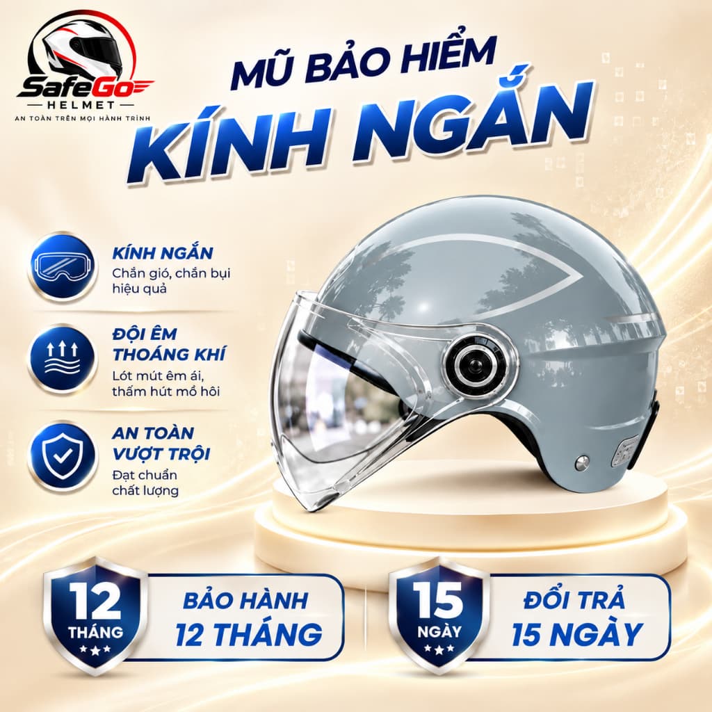 Mũ bảo hiểm Có kính Ngắn nửa đầu - Phong cách thời trang cho nam nữ, kiểu dáng năng động, trẻ trung