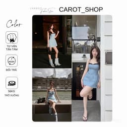 ( BIGSIZE ) VN177 Váy chữ A dáng 2 dây cúp tôn v1 chất liệu jean ép keo 2 lớp phối đá đen by CarrotShop 1