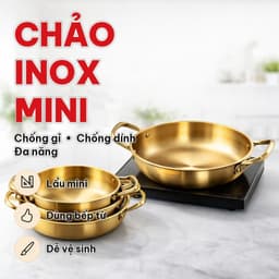 (COMBO 3) Chảo Inox Mini 19CM Mạ Vàng Đa Năng, Nồi Lẩu Mini Phong Cách Hàn Quốc Dùng Nấu Mì Cay, Soup 2