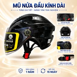 Nón Bảo Hiểm Có Kính Dài Nửa Đầu Cho Nam Và Nữ - Kiểu dáng trẻ trung,  Phong Cách Độc Đáo - Chính Hãng 1