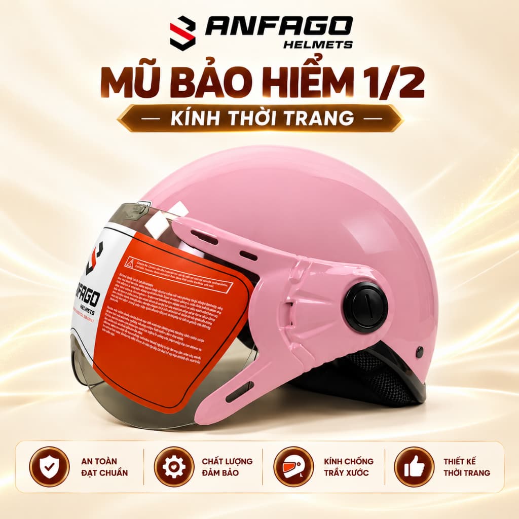 Mũ bảo hiểm nửa đầu kính ngắn Cho Nữ và Nam,  An toàn, nhỏ gọn và thời trang.
