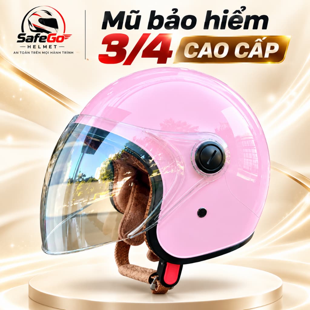 Nón Bảo Hiểm 3/4 Có Kính Chính Hãng - Phong Cách Thời Trang chắn gió, che nắng, che mưa, chống lóa