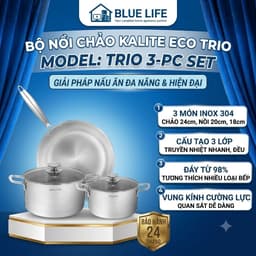 Bộ Nồi Chảo Inox KALITE Eco Trio, 2 Nồi - 1 Chảo, Đáy Từ 3 Lớp Truyền Nhiệt Nhanh, Đều, Hàng Chính Hãng 1