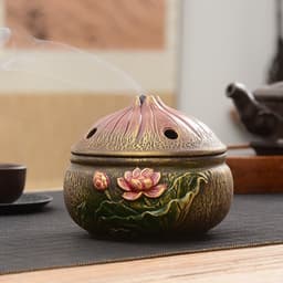 Lư xông trầm bằng gốm họa tiết hoa sen phong cách cổ điển 1