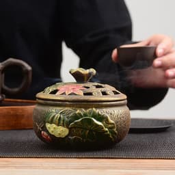 Lư xông trầm bằng gốm họa tiết hoa sen phong cách cổ điển 3