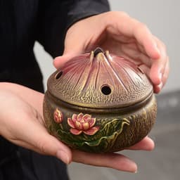 Lư xông trầm bằng gốm họa tiết hoa sen phong cách cổ điển 4
