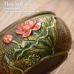 Lư xông trầm bằng gốm họa tiết hoa sen phong cách cổ điển 6