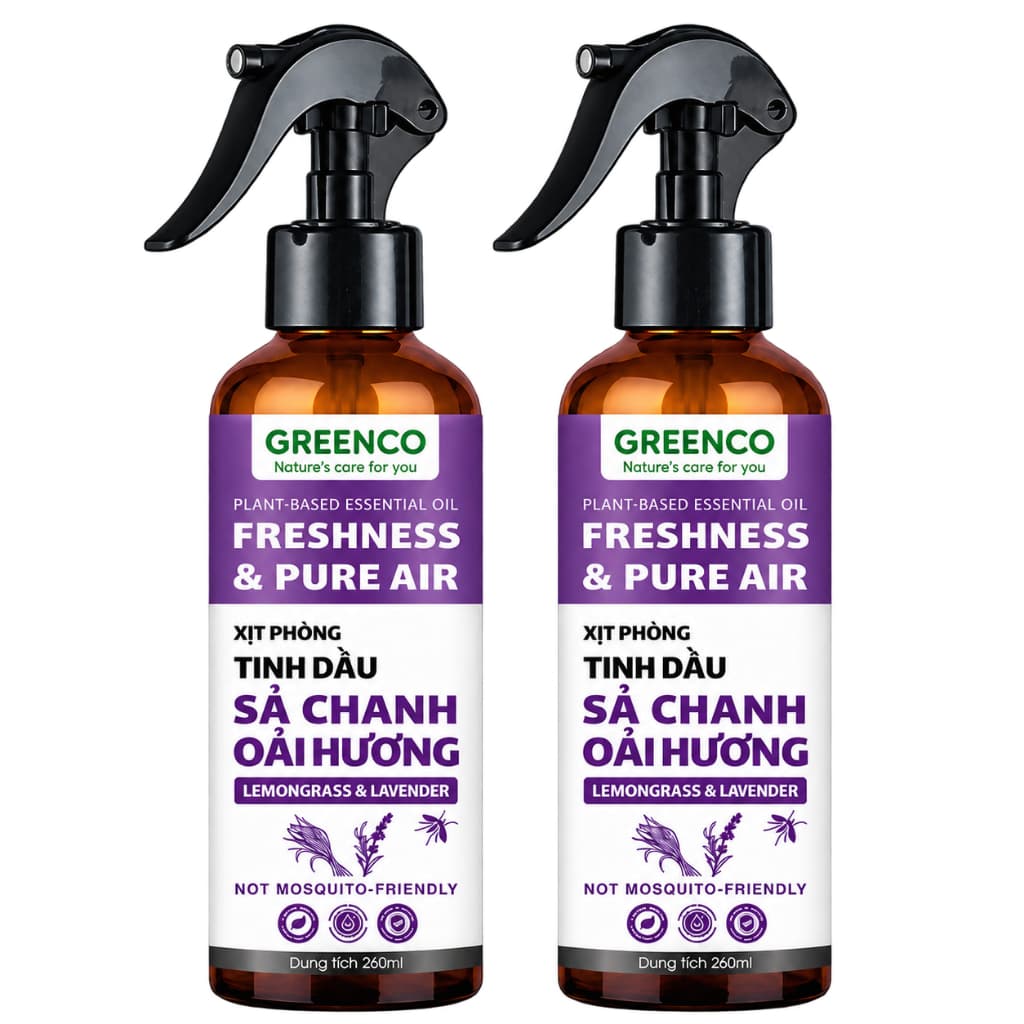 Xịt phòng tinh dầu Sả chanh & Oải Hương - hỗ trợ đuổi muỗi, côn trùng. Chai xịt thơm phòng tinh dầu