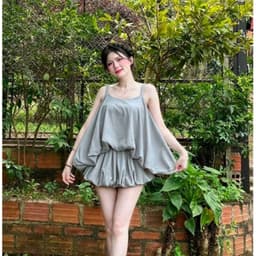 Set áo lụa 2 dây cách điệu dáng bồng kèm quần short 2