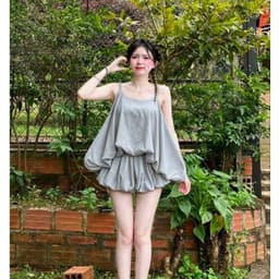 Set áo lụa 2 dây cách điệu dáng bồng kèm quần short 3