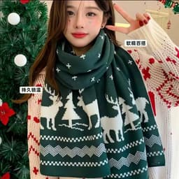 Khăn quàng cổ len họa tiết nai và cây thông màu đỏ trắng phong cách Giáng Sinh 1