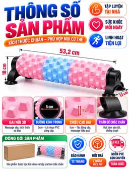Con Lăn Massage Nâng Cấp HC Sport  4 Giác Hút, Foam Roller Thư Giãn Lưng Chân Tại Nhà 8