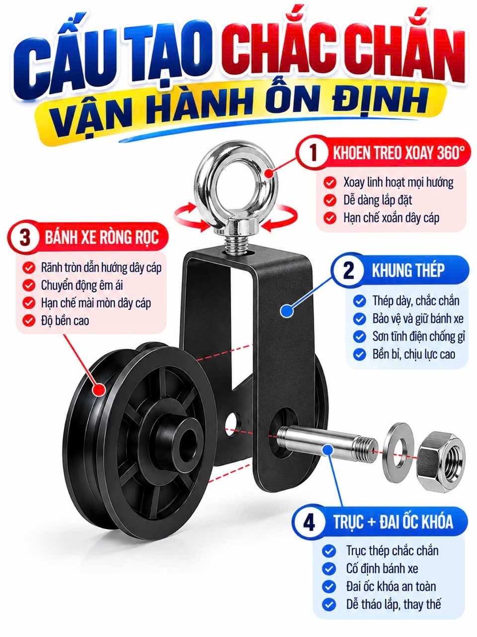 Thiết bị tập thể dục Ròng rọc đứng Ròng rọc im lặng. Ròng rọc thiết bị ba đầu và lưng