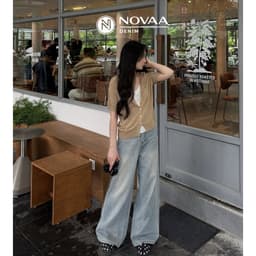 NOVAA - Quần jean nữ ống rộng cạp cao chất liệu jean denim mềm tôn dáng QJ03 4