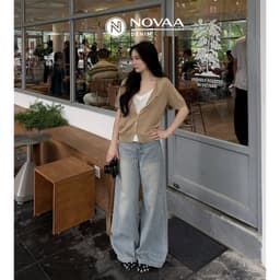 NOVAA - Quần jean nữ ống rộng cạp cao chất liệu jean denim mềm tôn dáng QJ03 2