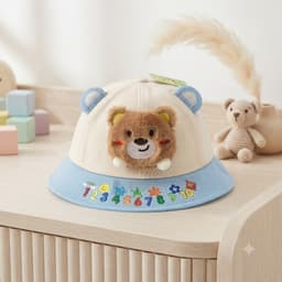 Mũ bucket cho bé hình gấu nổi 3D kèm hoạ tiết số đáng yêu - Nón tai bèo trẻ em chất cotton thoáng mát 3