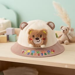 Mũ bucket cho bé hình gấu nổi 3D kèm hoạ tiết số đáng yêu - Nón tai bèo trẻ em chất cotton thoáng mát 4